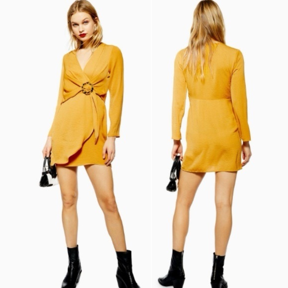 Topshop Mustard Long Sleeve Dress - Picture 2 of 5